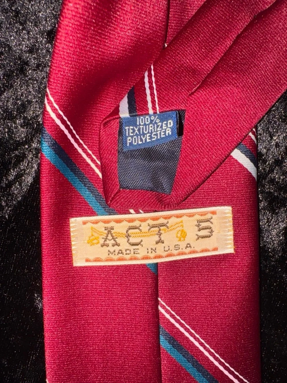Act 5 Necktie Red Diagonal Striped Vintage Ivy League One Size EUC